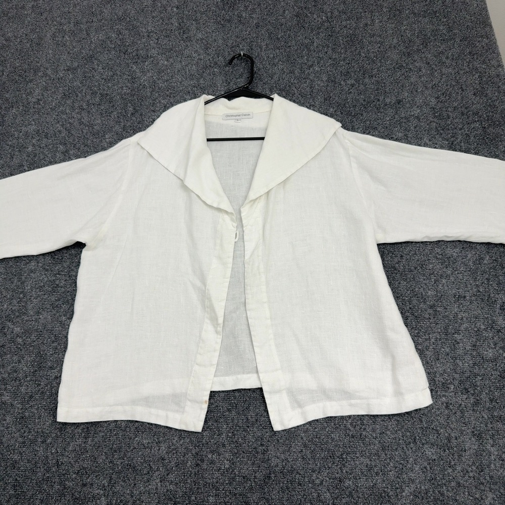 Christopher Calvin Shirt Womens L White Linen Open Front Shawl Collar Minimalist